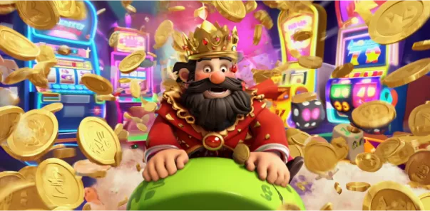 SpinRise casino king with slot machine symbols in background